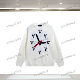 Xinxinbuy Hommes Designer Sweat à capuche Horloge Lettre Jacquard Laine Femmes Noir Bleu Jaune Blanc XS-XL