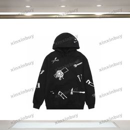 xinxinbuy Heren designer Hoodie Sweatshirt Tool briefborduurwerk Jacquard lange mouw dames blauw Zwart wit XS-XL