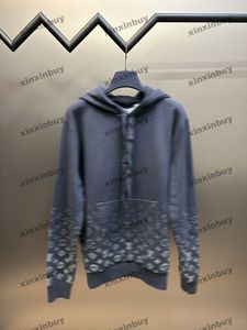 xinxinbuy Hombres diseñador Sudadera con capucha Sudadera Degradado carta lana jacquard manga larga mujer azul Negro blanco gris XS-L