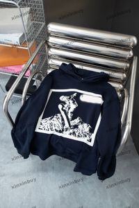 Xinxinbuy Hommes Designer Sweat à capuche Sweat-shirt Ski Montagne Lettre Imprimer High Street Manches longues Femmes Bleu Noir S-2XL