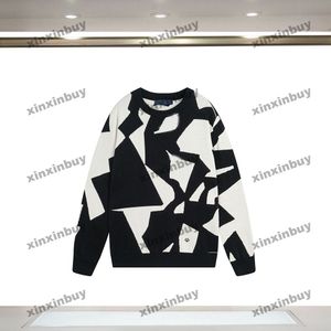 Xinxinbuy Hommes Designer Sweat À Capuche Échiquier Grille Jacquard Tricot De Laine À Manches Longues Femmes Rouge Noir Blanc Gris XS-L