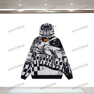 Xinxinbuy Mannen designer Hoodie Sweatshirt Schaakbord raster Jacquard gebreide wol lange mouw vrouwen rood Zwart wit grijs S-2XL