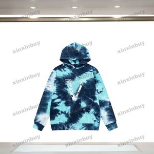 Xinxinbuy Hommes Designer Sweat à capuche Tie Dye Lettre Imprimer manches longues Femmes Bleu Noir Blanc Gris S-2XL