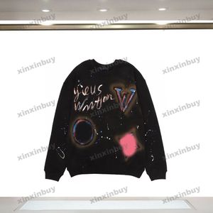 xinxinbuy Heren designer Hoodie Sweatshirt Handgetekende Graffiti Letter Afdrukken lange mouw dames blauw Zwart wit XS-L