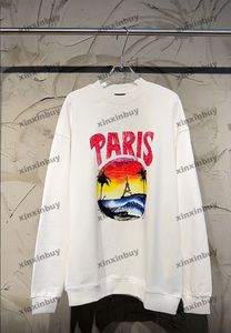 Xinxinbuy Hombres diseñador Sudadera con capucha Paris Hawaii Sunset Coconut Tower Imprimir manga larga mujeres Negro blanco M-2XL