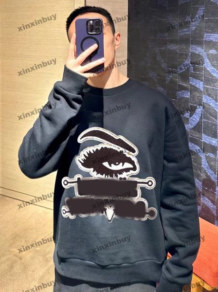 Xinxinbuy Hommes Designer Sweat à capuche 23ss Serviette pour les yeux Patch de broderie à manches longues Femmes Noir Vert Marron Gris Blanc XS-L