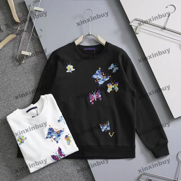 Xinxinbuy Hommes Designer Sweat à capuche 24SS Papillon Fleur Lettre Broderie Manches longues Femmes Noir M-3XL