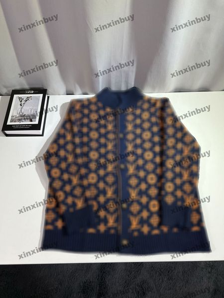 Xinxinbuy Hommes Designer Sweat à capuche Lettre Jacquard Cardigan à manches longues Femmes Bleu Noir Blanc Orange S-3XL