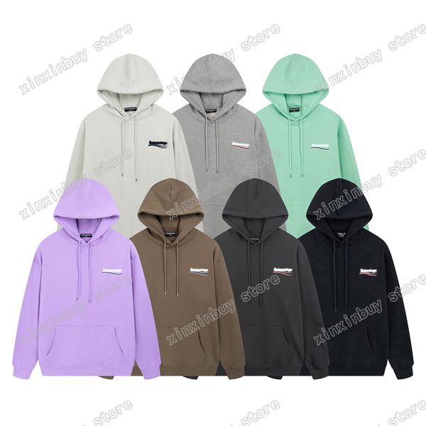 xinxinbuy Hommes designer Sweat à capuche Paris Sea Wave lettre Broderie femmes vert violet Noir marron Abricot gris oversize XS-L