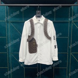 xinxinbuy Hombres diseñador Tees Cuero Paneles Bordado de letras Manga larga Solapa Cuello mujeres negro blanco S-2XL