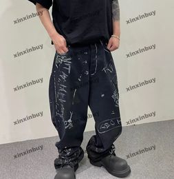 xinxinbuy Hommes Designer Pant SUMMER GRAFFITI BAGGY PANTS Streetwear Femme Abricot noir S-L