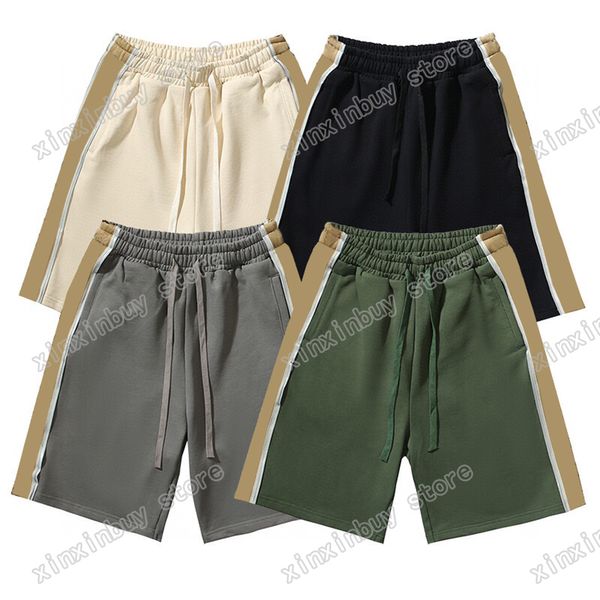 xinxinbuy Diseñador de hombres Sudaderas con capucha Pantalones cortos Cinta reflectante Algodón de doble letra Ropa deportiva mujer casual de alta calidad Albaricoque negro gris verde XS-L