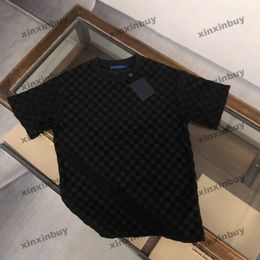 Xinxinbuy Hommes Designer Tee t-shirt 2024 Échiquier grille serviette broderie manches courtes coton femmes bleu noir vert XS-2XL