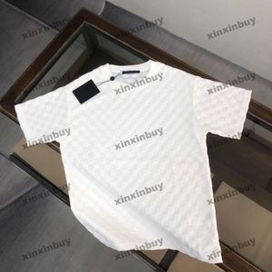 Xinxinbuy hommes designer t-shirt 2024 échiquier grille serviette broderie manches courtes coton femmes bleu noir vert XS-L