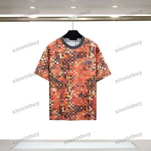 Xinxinbuy Hommes Designer Tee T-shirt 2024 Grille d'échiquier Lettre broderie camouflage coton à manches courtes femmes bleu noir kaki XS-2XL