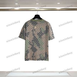 Xinxinbuy Mannen Designer Tee T-shirt 2024 Schaakbord Raster Brief Borduren Camouflage Korte Mouw Katoen Vrouwen Blauw Zwart Groen S-2XL