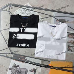 Xinxinbuy Hommes Designer Tee T-shirt 2024 Collier Chaîne de fer Lettre détruite Coton à manches courtes Femmes Gris Noir Blanc S-2XL