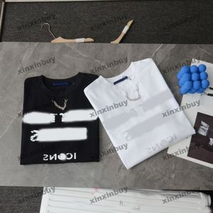 Xinxinbuy Hommes Designer Tee T-shirt 2024 Collier Chaîne de fer détruit Lettre Impression Coton à manches courtes Femmes Gris Noir Blanc XS-2XL