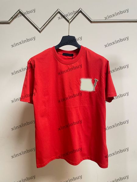 Xinxinbuy Hommes Designer Tee T-shirt 2024 Diamants Lettre broderie manches courtes coton femmes gris noir blanc rouge S-3XL