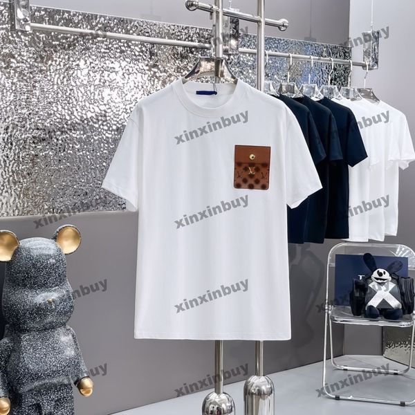 Xinxinbuy Hommes Designer Tee T-shirt 2024 Poches en cuir gaufré 1854 Coton à manches courtes Femmes Bleu Noir Blanc Vert Kaki S-2XL