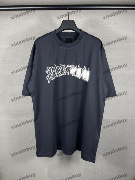 Xinxinbuy Hommes Designer Tee T-shirt 2024 Flamme Lettre Impression Manches Paris Motif Manches Courtes Coton Femmes Bleu Noir Rouge XS-L