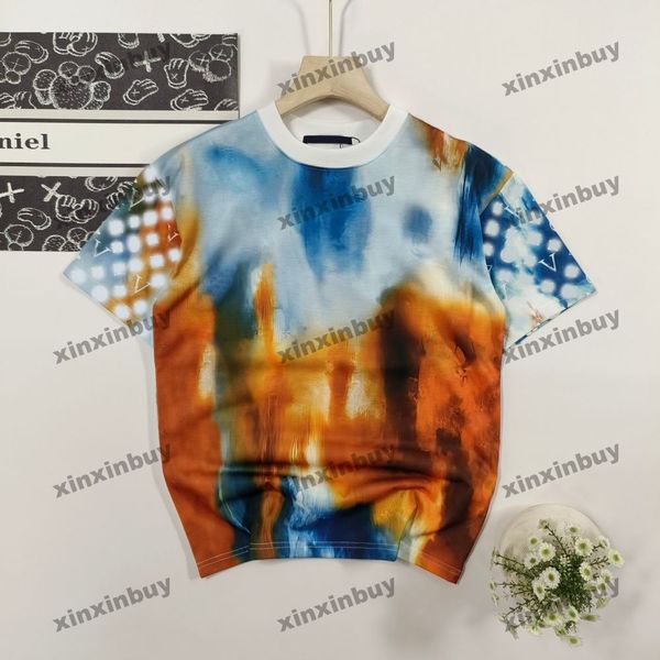 Xinxinbuy Hommes Designer Tee T-shirt 2024 Mode de vol Lettre Tie Dye Manches courtes Coton Femmes Gris Noir Blanc S-XL