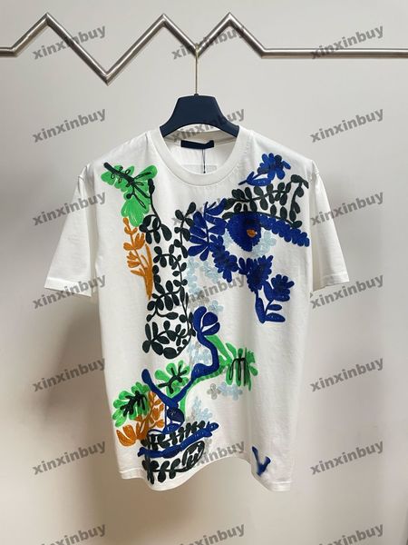 Xinxinbuy Hommes Designer Tee T-shirt 2024 Fleur broderie manches courtes coton femmes gris noir blanc rouge S-3XL