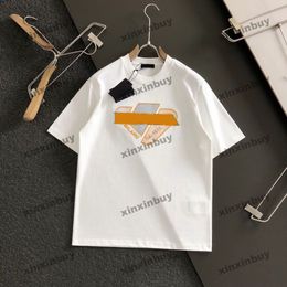 Xinxinbuy hombres diseñador camiseta camiseta 2024 Italia cepillo de dientes bordado letra manga corta algodón mujeres gris negro blanco azul M-2XL