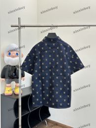 Xinxinbuy Mannen Designer Tee T-shirt 2024 Italië Brief Borduren Denim Shirt Korte Mouw Katoen Vrouwen Grijs Zwart Wit Rood s-XL