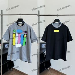 Xinxinbuy Hommes Designer Tee T-shirt 2024 Italie Double face lettre impression coton à manches courtes femmes gris bleu noir blanc M-2XL
