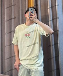 Xinxinbuy Mannen Designer Tee T-shirt 2024 Italië Gebreide Shirt Bloemen Jacquard Korte Mouw Katoen Vrouwen Grijs Zwart Wit XS-2XL