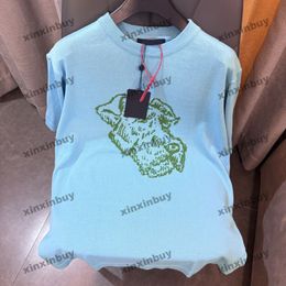 Xinxinbuy Hommes Designer Tee T-shirt 2024 Italie Printemps Chemise en tricot Chien Jacquard Lettre Jacquard Coton à manches courtes Femmes Gris Noir Abricot M-2XL