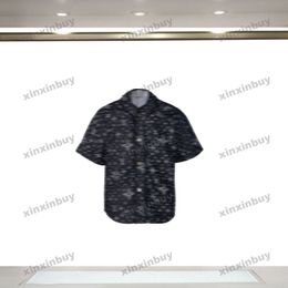 Xinxinbuy Men Designer T-shirt 2024 Italië Full Sky Star Letter Jacquard Denim Fabric Kort Mouw katoen vrouwen Zwart Blue Kaki Abrikoos XS-XL