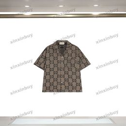 Xinxinbuy Men Designer Tee T-shirt 2024 Italie Big Double Letter Jacquard Tissu tricot Patché à manches courtes Coton Femmes Grey Black Khaki S-2xl
