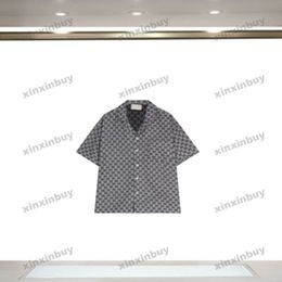 Xinxinbuy Men Designer T-shirt 2024 Italië Dubbele letter Jacquard gebreide stofpatroon Kortkneeuw Katoen vrouwen Grijs Zwart Kaki S-2xl