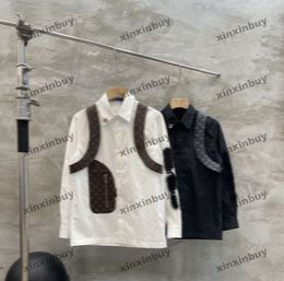 Xinxinbuy Men Designer T-shirt 2024 Italië Lederen shirt Letter Borduurwerk Polo Korten Korte Mouw Katoen Grijs Zwart Wit S-2xl