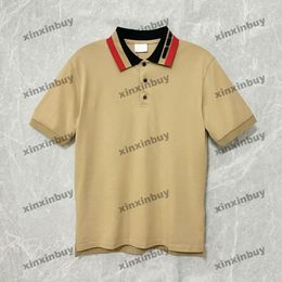 Xinxinbuy Men Designer Tee T-shirt 2024 Italie Collar Lettre Jacquard Coton Coton Coton Coton Femmes Grey Black Blue Abricot S-2xl