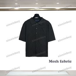 Xinxinbuy Men Designer Tee T-shirt 2024 Italie Mesh Fabric de lettres Modèle à manches courtes Coton Coton Femmes Gris Black Blue blanc S-2xl