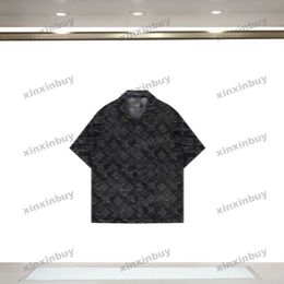 Xinxinbuy Men Designer Tee T-shirt 2024 Italie Letter Fleur Jacquard Denim Sleeve Coton Coton Femmes Gris Black Bleu Khaki M-XL