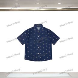 Xinxinbuy Men Designer Tee T-shirt 2024 Italie Gold Letter Broidery Denim Ensembles Coton Coton Femmes Gris Black Bleu Khaki S-2Xl