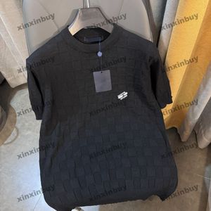 Xinxinbuy Hommes Designer Tee T-shirt 2024 Italie Grille d'échiquier Cardigan tricoté à manches courtes en coton femmes gris noir blanc vert M-2XL