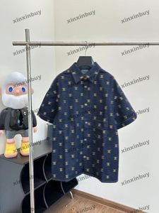 Xinxinbuy Hommes Designer Tee T-shirt 2024 Italie Lettre broderie Denim chemise à manches courtes coton femmes gris noir blanc rouge XS-L