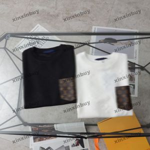 Xinxinbuy Hommes Designer Tee T-shirt 2024 Italie Gaufrage Lettre Impression Poches en cuir Coton à manches courtes Femmes Gris Noir Blanc Rouge XS-XL