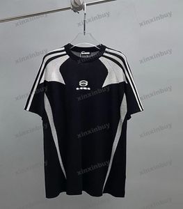 Xinxinbuy Mannen Designer Tee T-shirt 2024 Italië Gebreide Shirt Parijs Panelen Sport Korte Mouw Katoen Dames Grijs Zwart Abrikoos XS-XL
