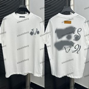 Xinxinbuy Hommes Designer Tee T-shirt 2024 Italie Lettre dessinée à la main Graffiti Impression coton à manches courtes femmes gris noir abricot blanc XS-2XL
