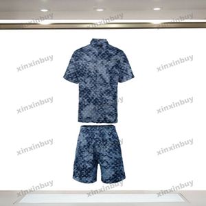 Xinxinbuy Men Designer T-shirt 2024 Italië camouflage wassen 1854 denimstof sets korte mouw katoen vrouwen wit zwart blauw s-2xl
