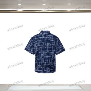 Xinxinbuy Men Designer T-shirt 2024 Italië Letter Jacquard Destroy Denim Fabric Roma Sets Kortjes met korte mouwen Wit zwart blauw XS-l