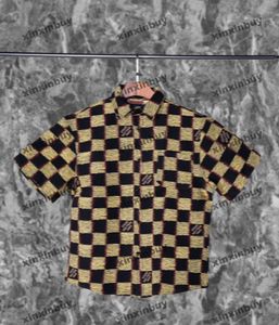 Xinxinbuy Men Designer T-shirt 2024 Italië Chesseboard Grid Letter Jacquard Denim Fabric 1854 Sets Kortjes met korte mouwen Zwart blauw Khaki S-l