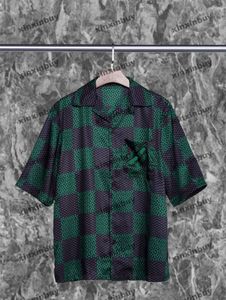 Xinxinbuy Men Designer Tee T-shirt 2024 Italie Chessboard Grille Imprimée en soie Tissu à manches courtes Coton Coton Femmes Black Bleu Khaki Abricot Green Xs-L