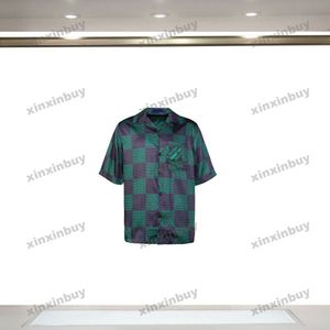 Xinxinbuy Men Designer Tee T-shirt 2024 Italie Chessboard Grille Printing Silk Tissu